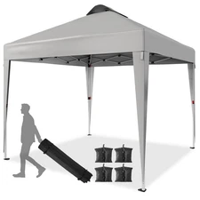 10x10 Pop Up Canopy Tent, Silver Coated Tarp Beach Tent with Portable Roller ...