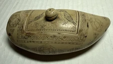REPLICA VINTAGE WHALES TOOTH SCRIMSHAW BOX W LID ISLE OF HARRIS OUTER HEBRIDES