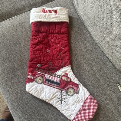 Pottery Barn Firetruck Quilted Stocking, Mommy Monogram