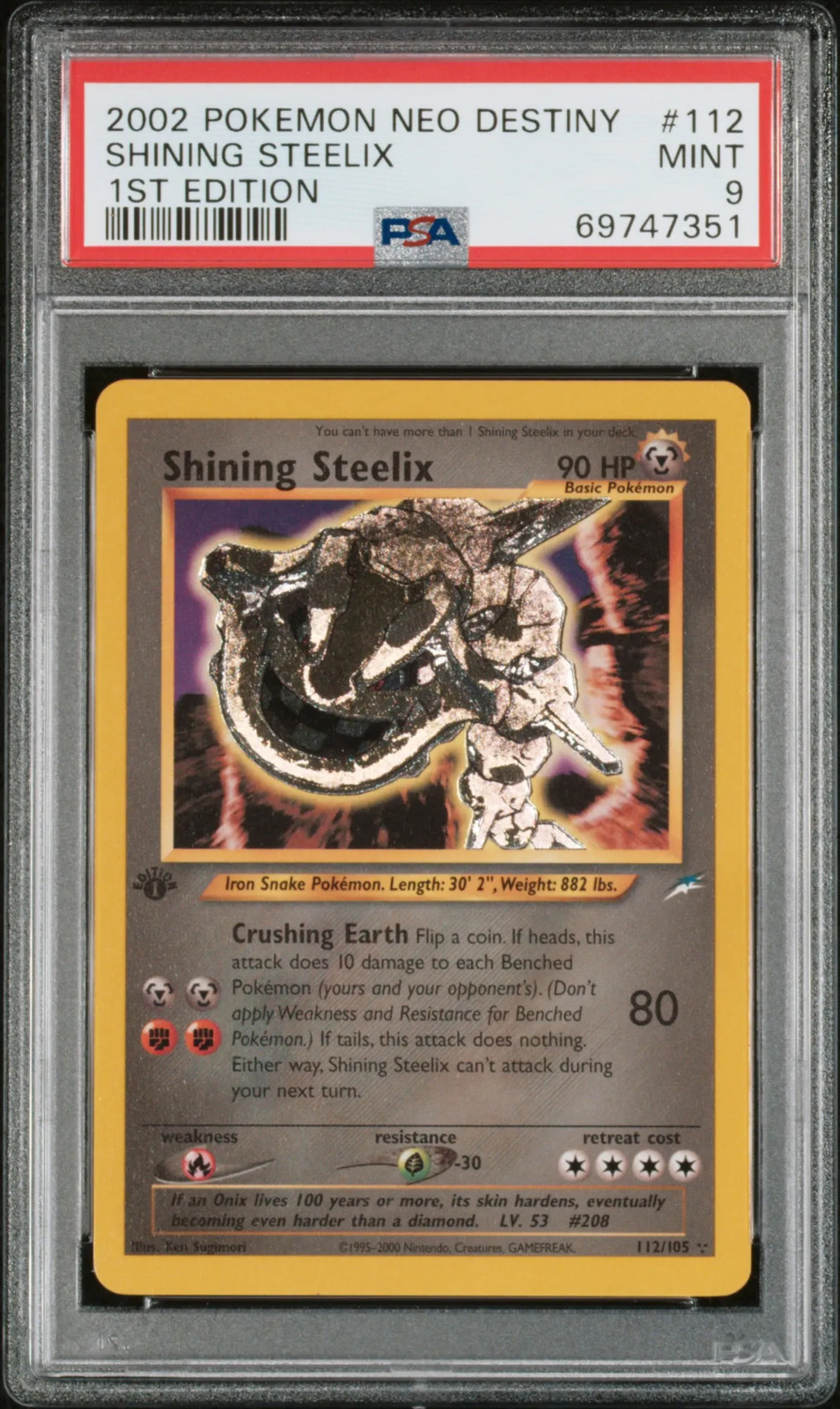 2002 Pokemon Neo Destiny Shining Steelix 1st Edition PSA 9