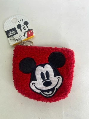 Disney Mickey Mouse Fabric Plush Coin Purse Pouch Bag Red NEW - Image 1 of 4