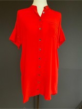 Madewell Silk Button-Down Mini Dress Red Shirt Dress XS Office Fierce