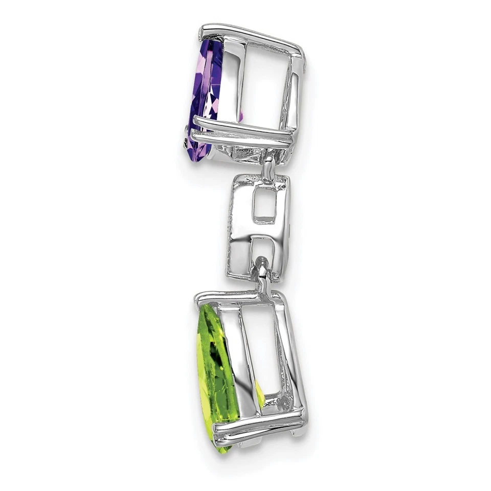 14k White Gold Pear Amethyst/Peridot and Diamond Chain Slide - Image 2 of 3