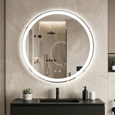 28 Round Led Bathroom Mirror Wall Mountedanti-fogdimmable3-color Lights