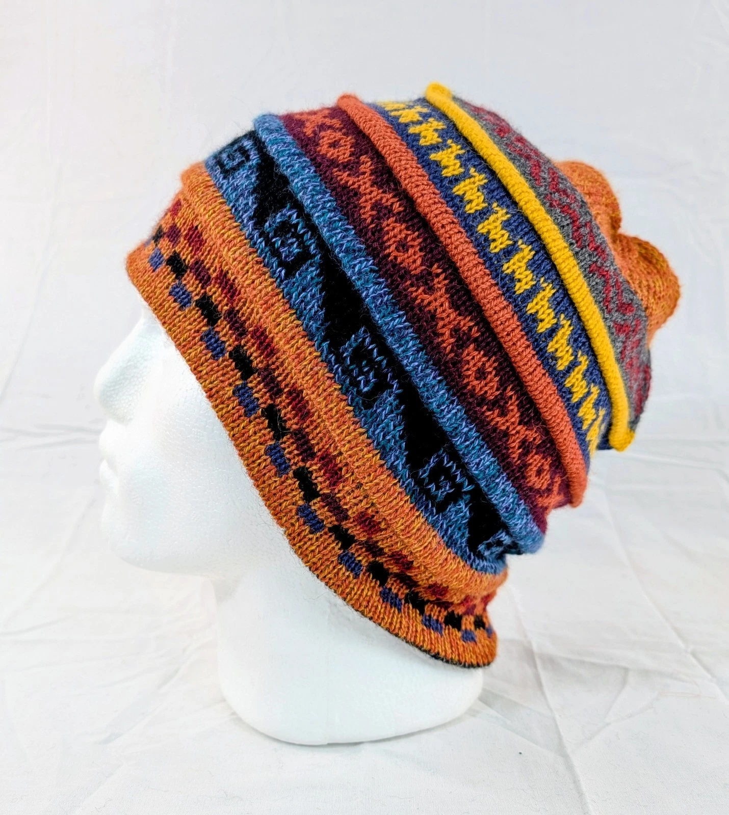 Soft Baby Alpaca Beanie Reversible Orange Black Unisex Colorful Boho Llama Peru