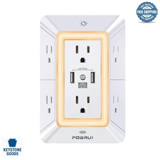 6000W 6-Outlet Surge Protector Power Strip with USB & Night Light