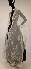 VICTORIAN 19TH C HAND MADE LACE LONG STOLE W RICH FLORAL DESIGNS FOR DRESS