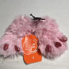 Wonder Nation Girls Pink Fuzzy Animal Claw Slippers Glitter Non-Slip Size 2