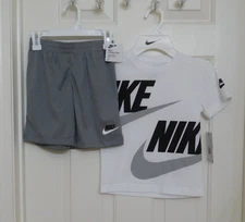 NWT 2pc Nike White Gray Black Shirt & Gray Shorts Set sz 5 or 6