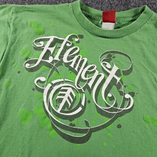 Vintage  Element Skateboards T Shirt Men's L Green Spell out Skater USA Y2K 90s