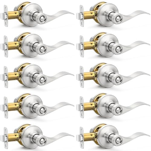 10 Pack Brushed Nickel Door Handles Privacy Door Levers, Heavy Duty Bed and