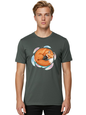 Sleeping-Fox-2 Mens Graphic Tee, 100% Cotton, Casual Summer Wear