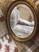 Vintage Gold Gilt Beveled Oval Mirror 18 Ins X 14 Ins Can Be Hung Both Ways
