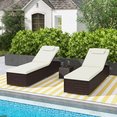 Patio Chaise Lounge Set of 2 w/ Comfy Seat Cushion & Headrest 6-level Backrest - Picture 5 of 8