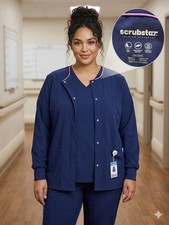 Scrubstar Premium Navy Blue Snap Front Scrub Jacket Warm Up Knit Cuff 3XL