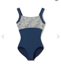 Chacott Leotard Navy Mesh Embroidered Lace Size M New