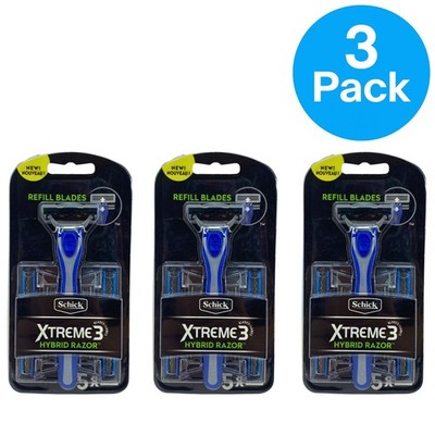 Schick Xtreme 3 Hybrid Razor with Vitamin E & Aloe 1 Handle 5 Cartridges 3 Pack