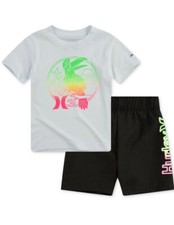 Hurley 12M Old Boys Neon Print Shirt  Shorts Swim Set UPF 50 Colorblock