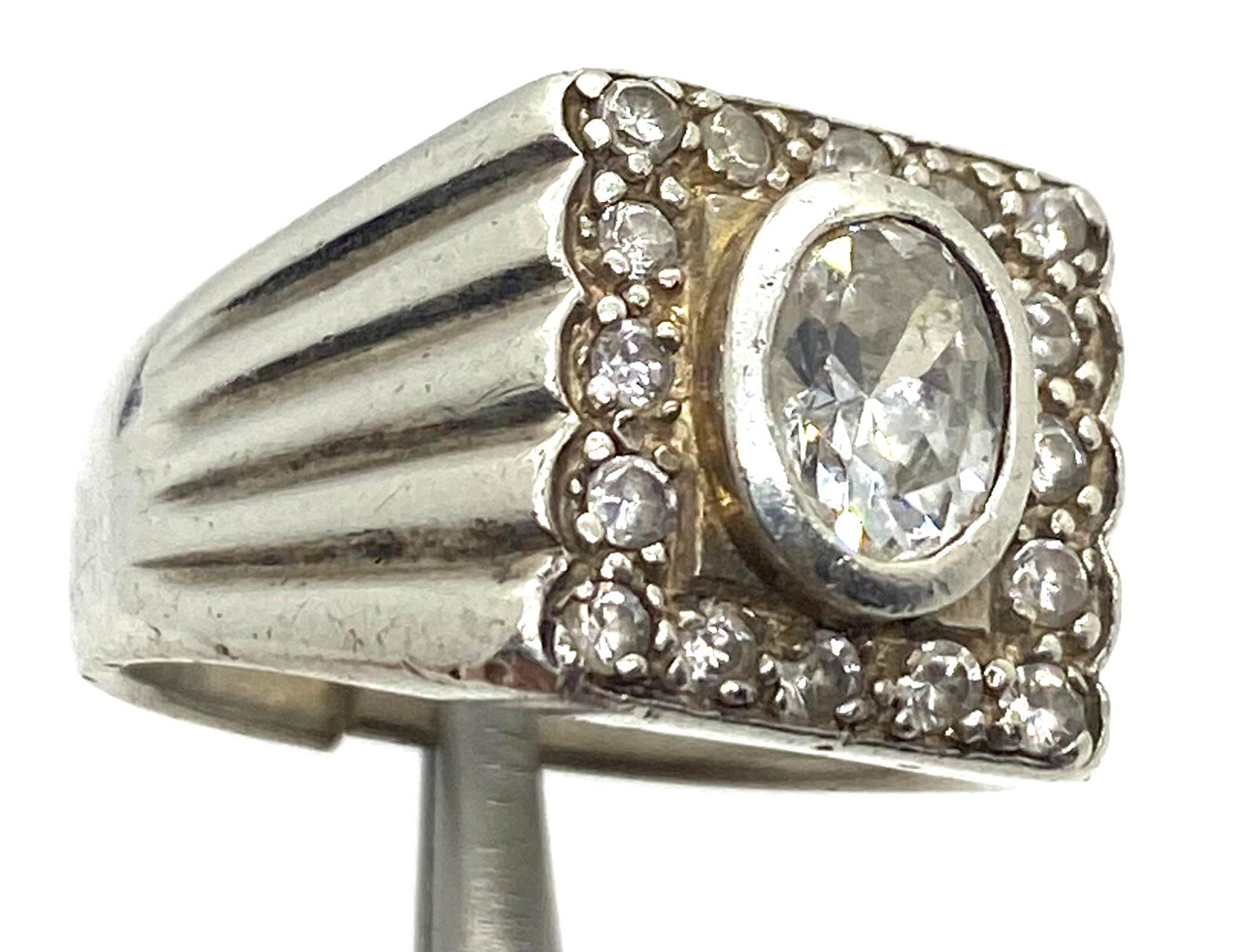 Oval CZ Square Solid Sterling Silver Statement Ri… - image 9