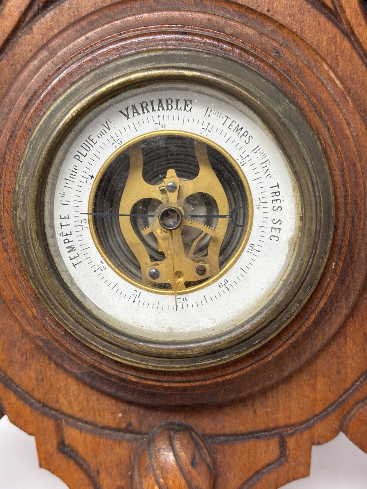 Antique Hand Carved French Wall Barometernot Thermometer Not Working 