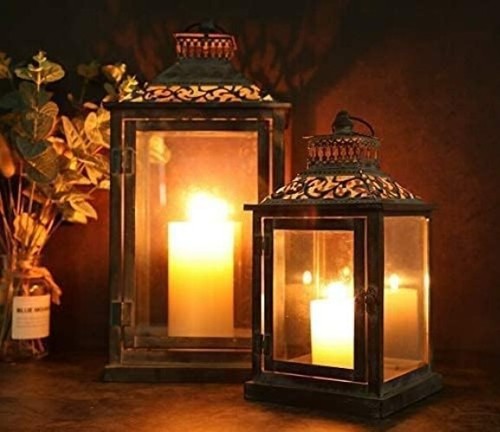 Lanterne rustiche in metallo stile vintage - Set di 2 per occasioni suggestive - Foto 7 di 11