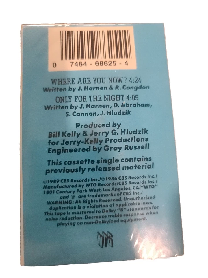 Jimmy Harnen / Synch Where Are You Now (Cassette) Single 1989 CBS WTG - Image 4 of 4
