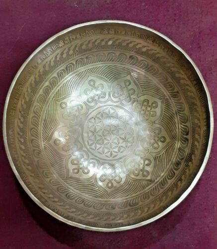 Gehämmerte Klangschale Singing Bowl flower of life and Mandala Etched - Picture 1 of 5