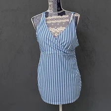 Kindred Bravely Tankini Swimsuit Top Women 2XL Blue White Nursing Pumping UPF