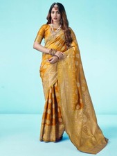 Women's Art Silk Banarasi Jacquard Saree with Unstitched Blouse Piece
