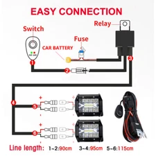 1to2 Lead Wiring Harness Kit Fuse ON OFF Switch Relay For LED Fog Work Light Bar