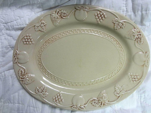 Gibson's Vintage Embossed Fruit Design Stoneware Platter Plate 13 3/4" x 10 5/8"