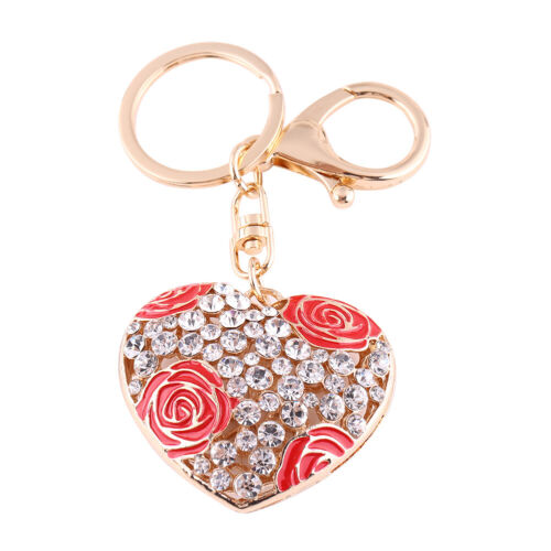 Women's Heart Shape Rose Crystal Keychain Red - Afbeelding 1 van 3