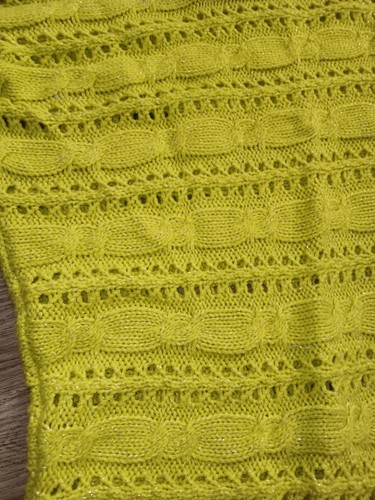 Y2K SO Sweater Dress Womens L Neon Green Metallic Bodycon Knit Mini Party Club - Picture 7 of 12