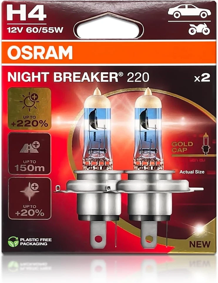 Osram Night Breaker 220 9003 HB2 H4 60/55W Two Bulbs Head Light Lamp Replacement — 第 2/4 张图片