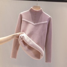 Women Jumper Turtleneck Fleece Lined Pullover Top Slim Thick Thermal Comfort New