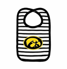 Iowa Hawkeyes Striped  Bib Newborn Baby 100% Cotton Zelcro Closure NEW