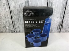 Camping Coffee Pot 4 Enamel Mugs Set Percolator 12oz Blue German Imported