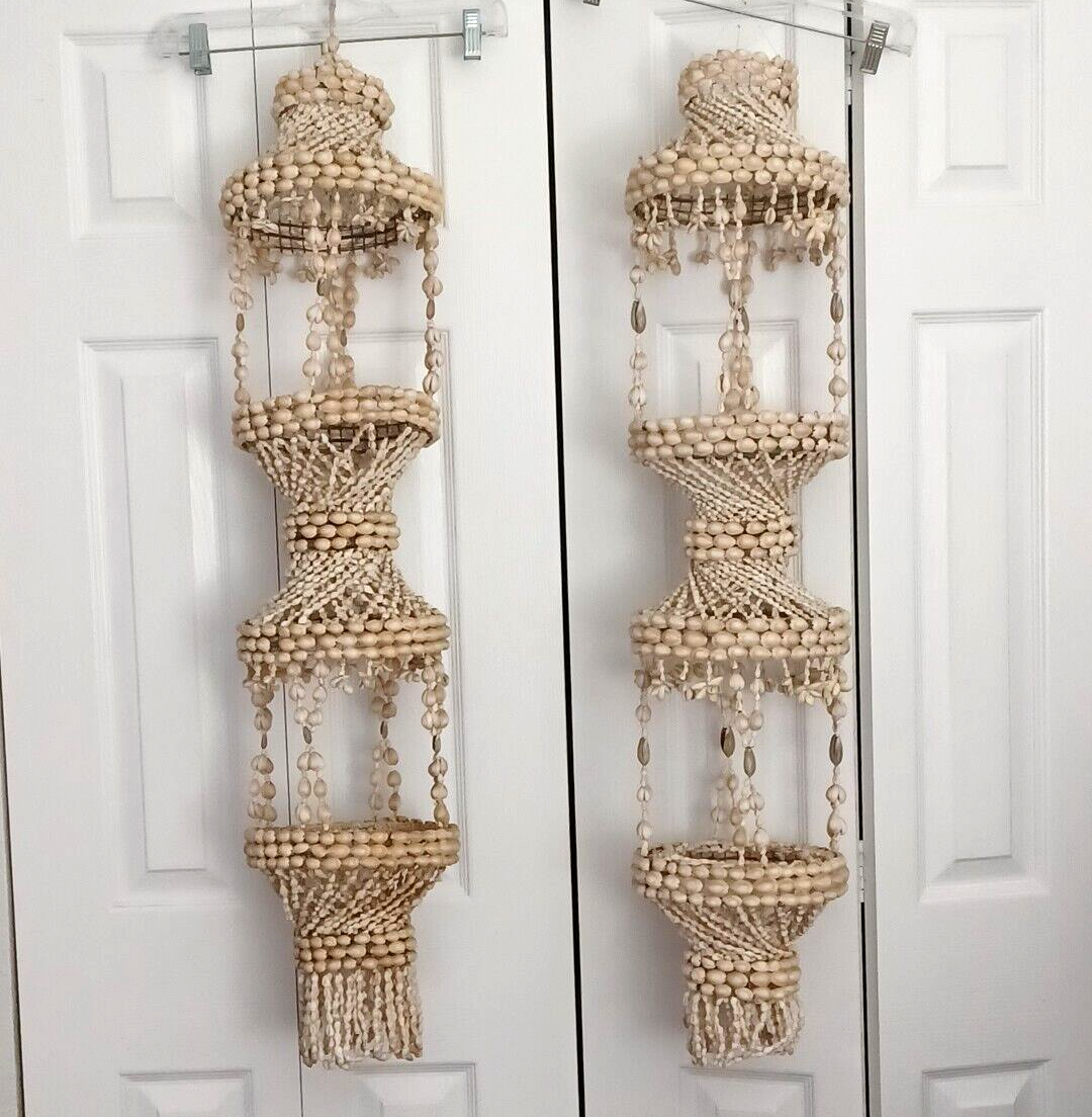 Lot Of 2 Vintage Hanging Planter Sea Shell 2 Tiered Plant  display picture 1
