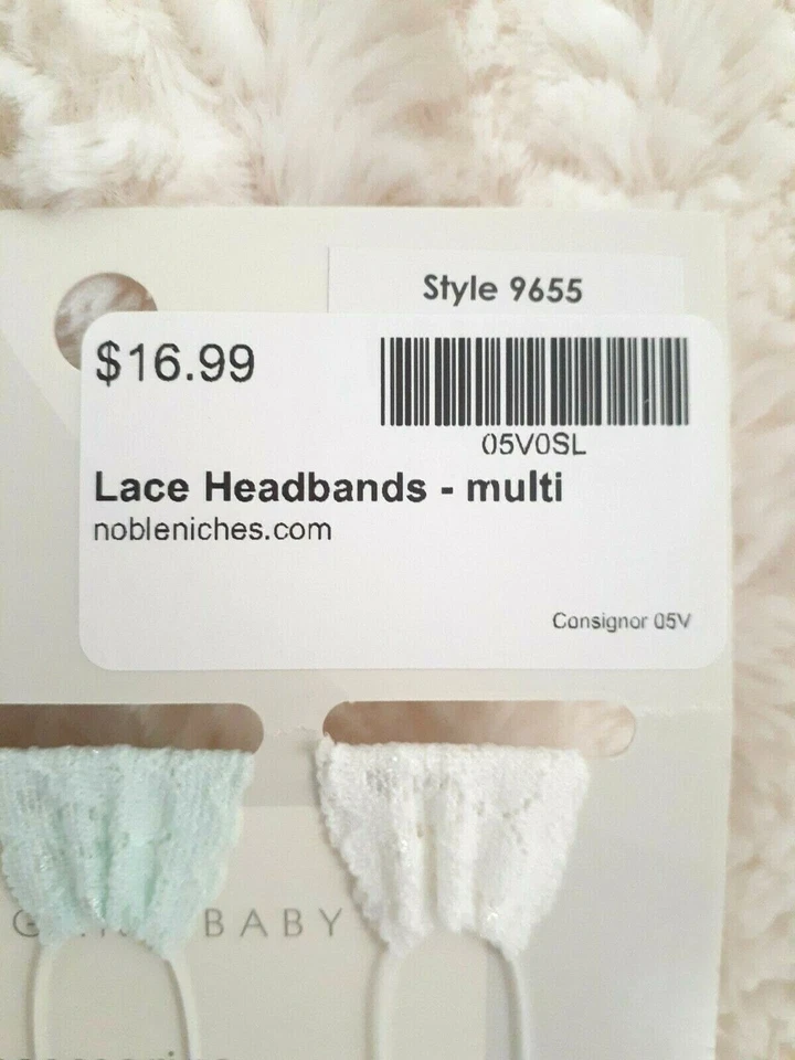 Elegante conjunto de diadema de bebé gris, menta y blanco elástico encaje y lazo 0-12 NUEVO NUEVO CON ETIQUETAS  Foto 3 de 4