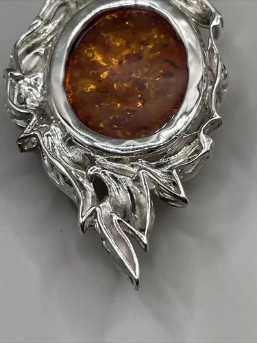 Sterling Silver Pendant & 30" Necklace Orange Baltic Amber & Citrine 925 #277 - Picture 7 of 12