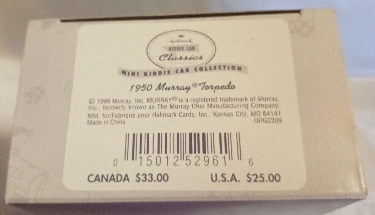 Hallmark VTG 1999 Mini Kiddie Car Classics 1950 Murray Torpedo Pedal Car;MIB/NIB thumbnail 20