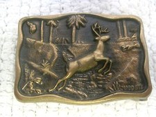 1980 BTS Whitetail Buck Deer Solid Brass Belt Buckle 2" x 1 3/8"