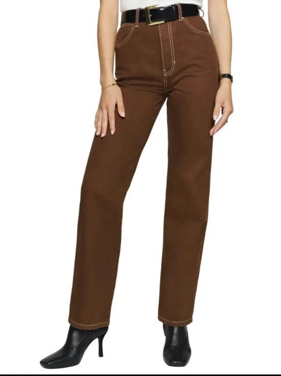 Reformation Cowboy High Rise Straight Jeans Chocolate Women s Size 31 Fits 32