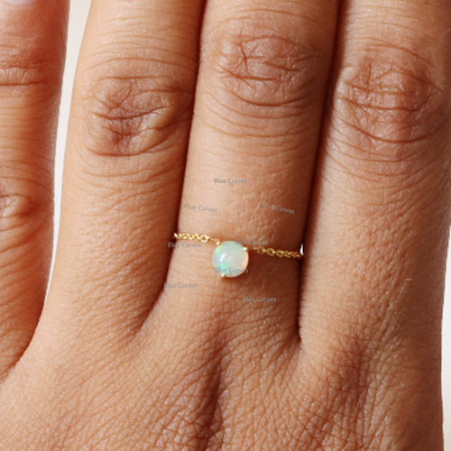 Anillo de cadena simple de oro simple de ópalo etíope solitario de oro amarillo sólido de 14 K
