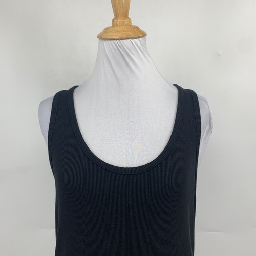H&M Tank Dress Women S Small Black Ribbed Scoop Neck Racerback Stretch Slit Maxi - Picture 3 of 13