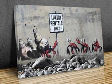 Banksy Luxury Rentals Only mounted canvas print art ready to hang