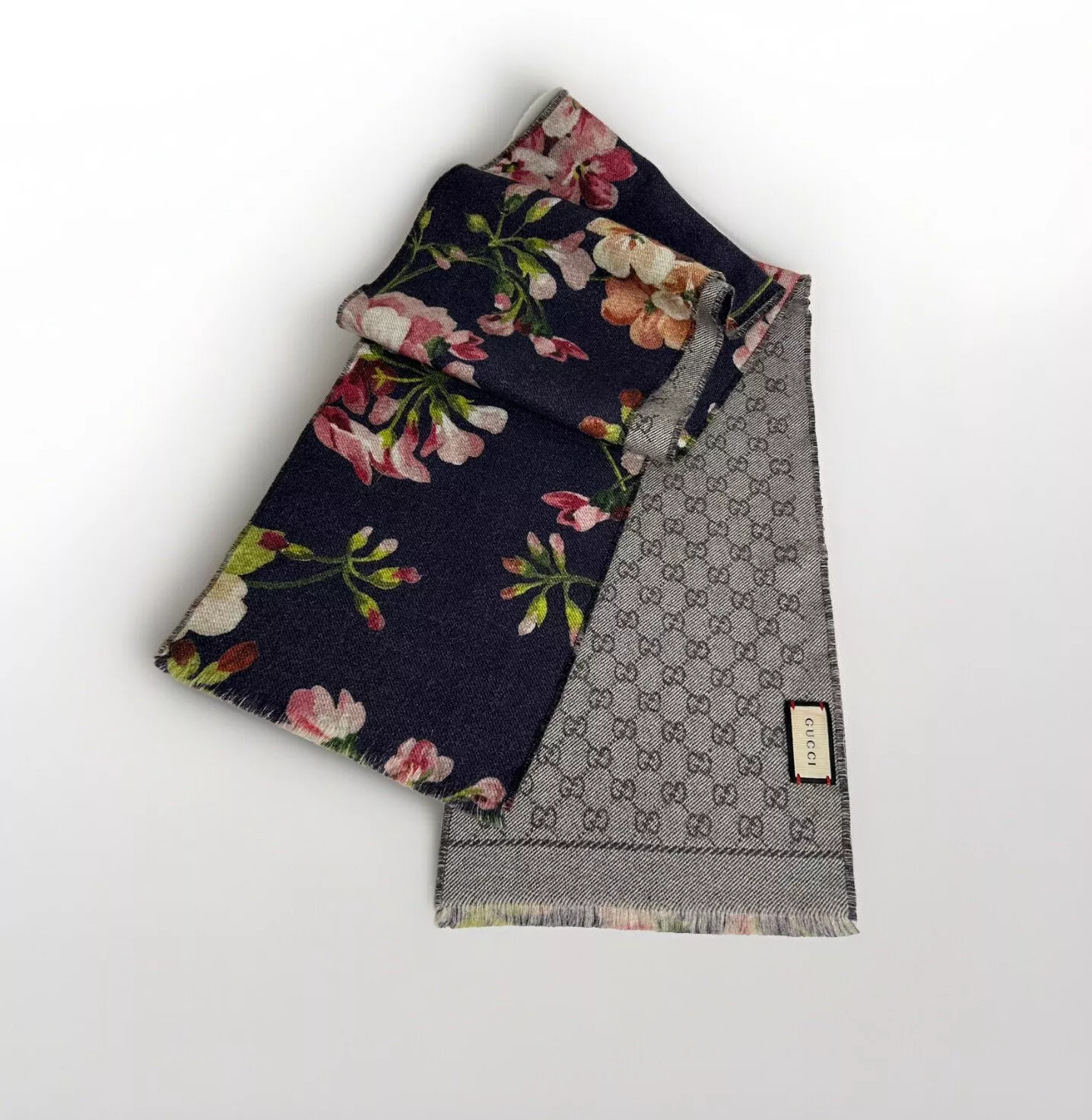 Gucci foulard en laine monogramme floral bleu foncé 66 pouces