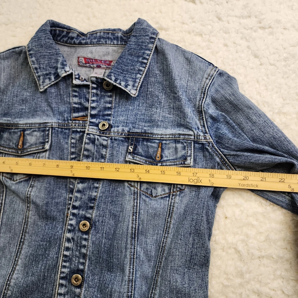 Silver Jean Denim Jacket Sm Blue Wash Faded Y2K Pockets Button Up Country - Image 4 of 4