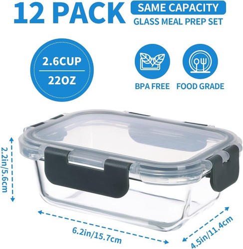 Glass Meal Prep Containers 12-Pack, 22oz Glass Food Storage Containers with Lids - Picture 2 of 36