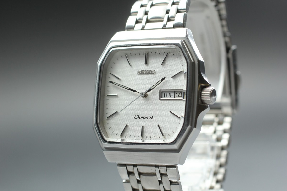 NEAR MINT] SEIKO CHRONOS 5H23-5100 Day Date Silver Men's